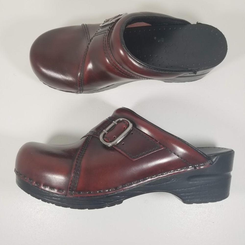 Dansko Red Buckle Mules